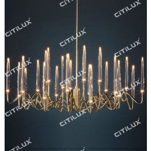 Stereo Icicles Long Large Single-Tier Chandelier Gold Citilux