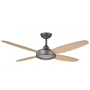 Sonic Ceiling Fans in Brushed Nickel with Four Grey / Maple Switch Blades Hunter Fans