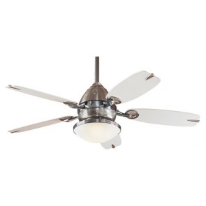 The Retro Ceiling Five Blade Ceiling Fan in Brushed Nickel with Chrome Accents Hunter Fans