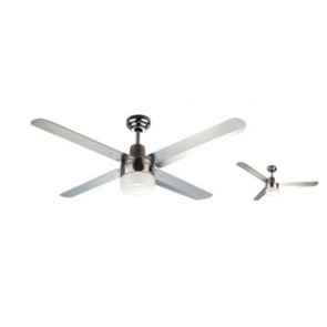 Trisera Interchangeable 3 or 4 Blade 140cm Ceiling Fan in Brushed Nickel with Clipper Light Martec