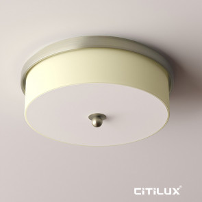Brooklyn Cylinder fabric shade ceiling light with satin nickel decorative ring Citilux