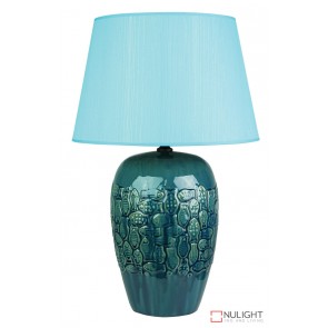 Yu Fish Ceramic Table Lamp With Blue Shade ORI